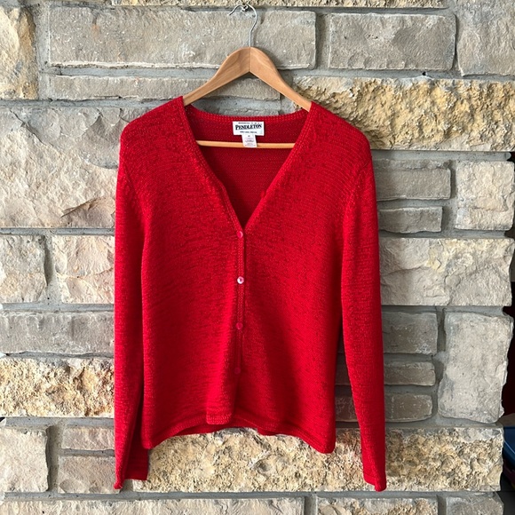 Pendleton Red Cardigan Sweater Size Medium - Picture 2 of 16